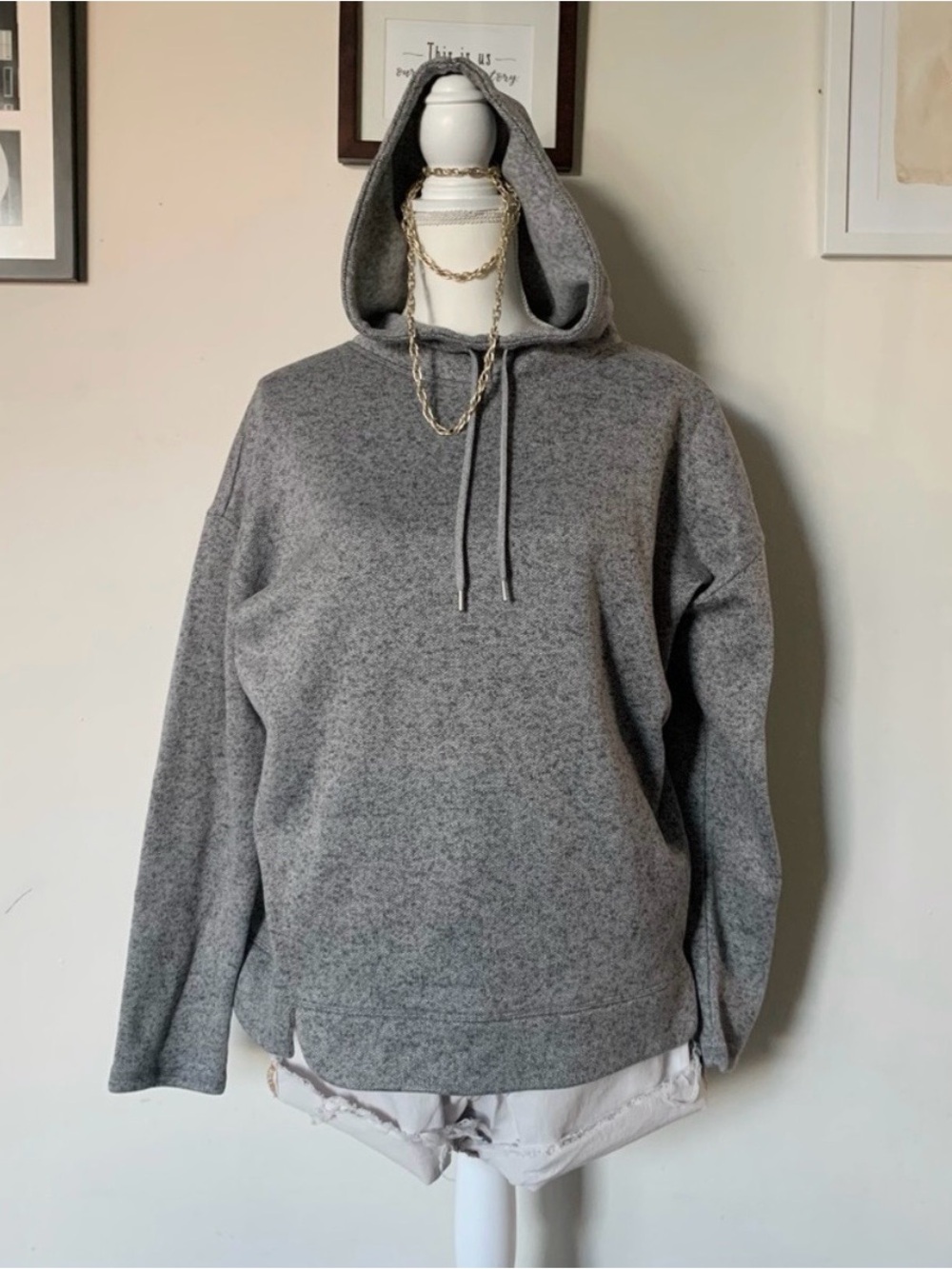 St. John’s Bay Active Knit Hoodie Womens Gray Heather Hooded Sweatshirt Size XL